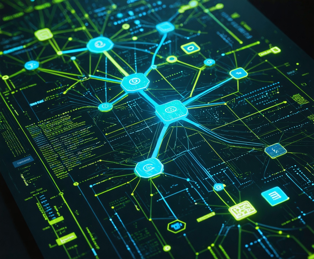 Detailansicht einer KI-Schnittstelle mit neuronalen Netzwerken