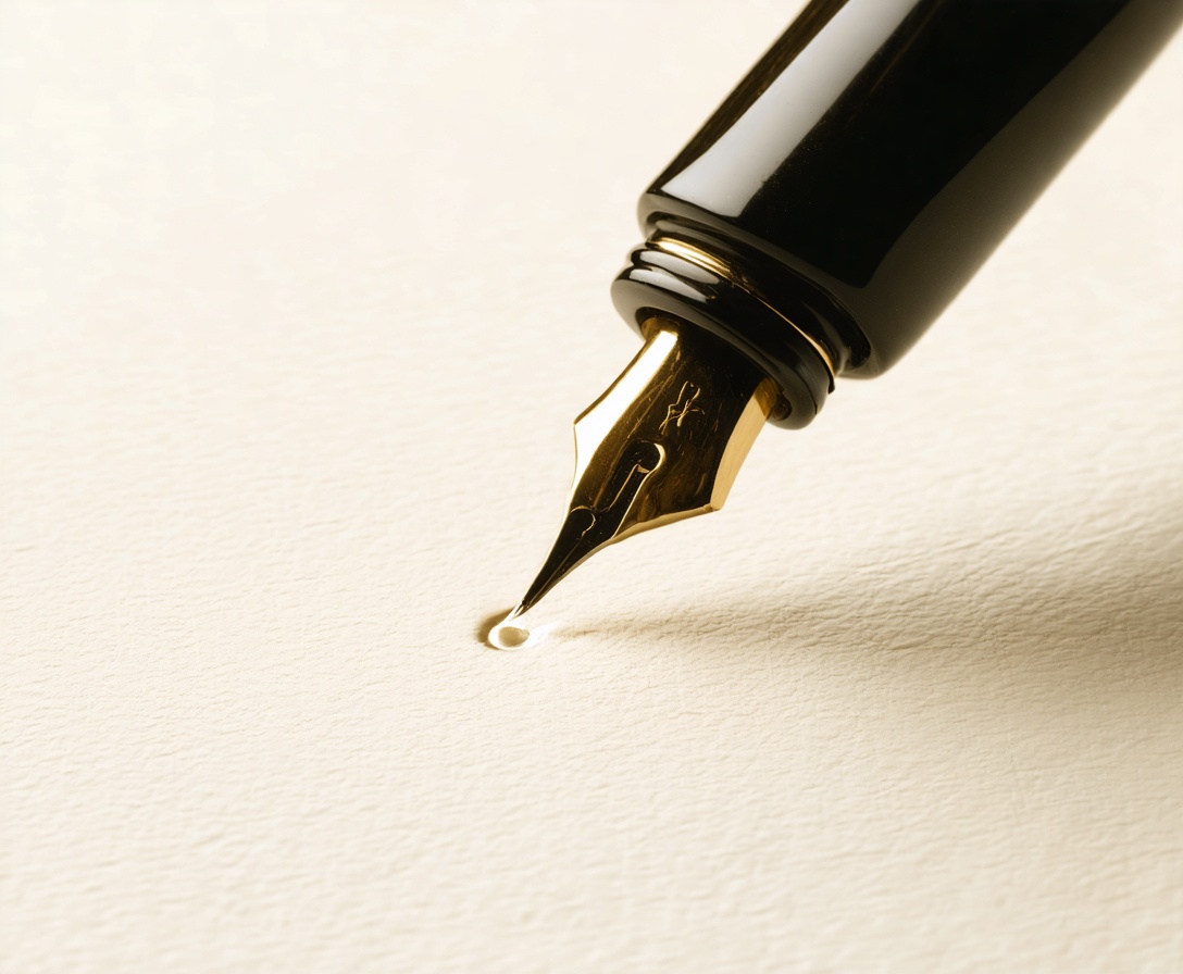 Detailaufnahme eines Füllfederhalters auf einem sauberen Dokument für rechtliche Angelegenheiten