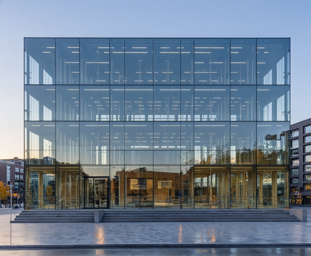 Das moderne Berliner Bürogebäude der NextGen AI Education GmbH bei Sonnenuntergang