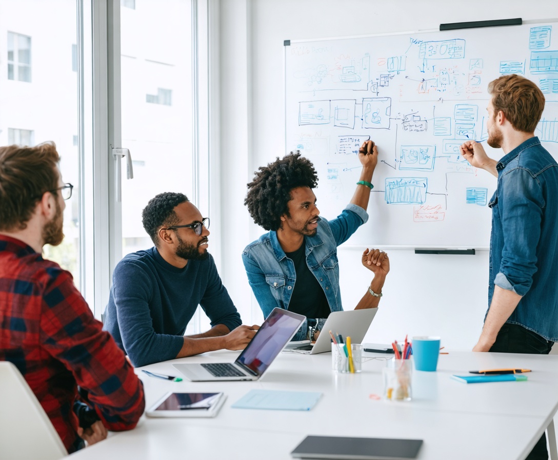 Das Team der NextGen AI Class bei einer strategischen Besprechung in Berlin